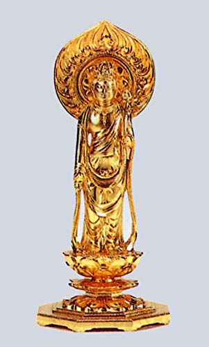 仏師 牧田秀雲作 銅鍍金 聖観世音菩薩像 仏像 置物 共箱 C R4048